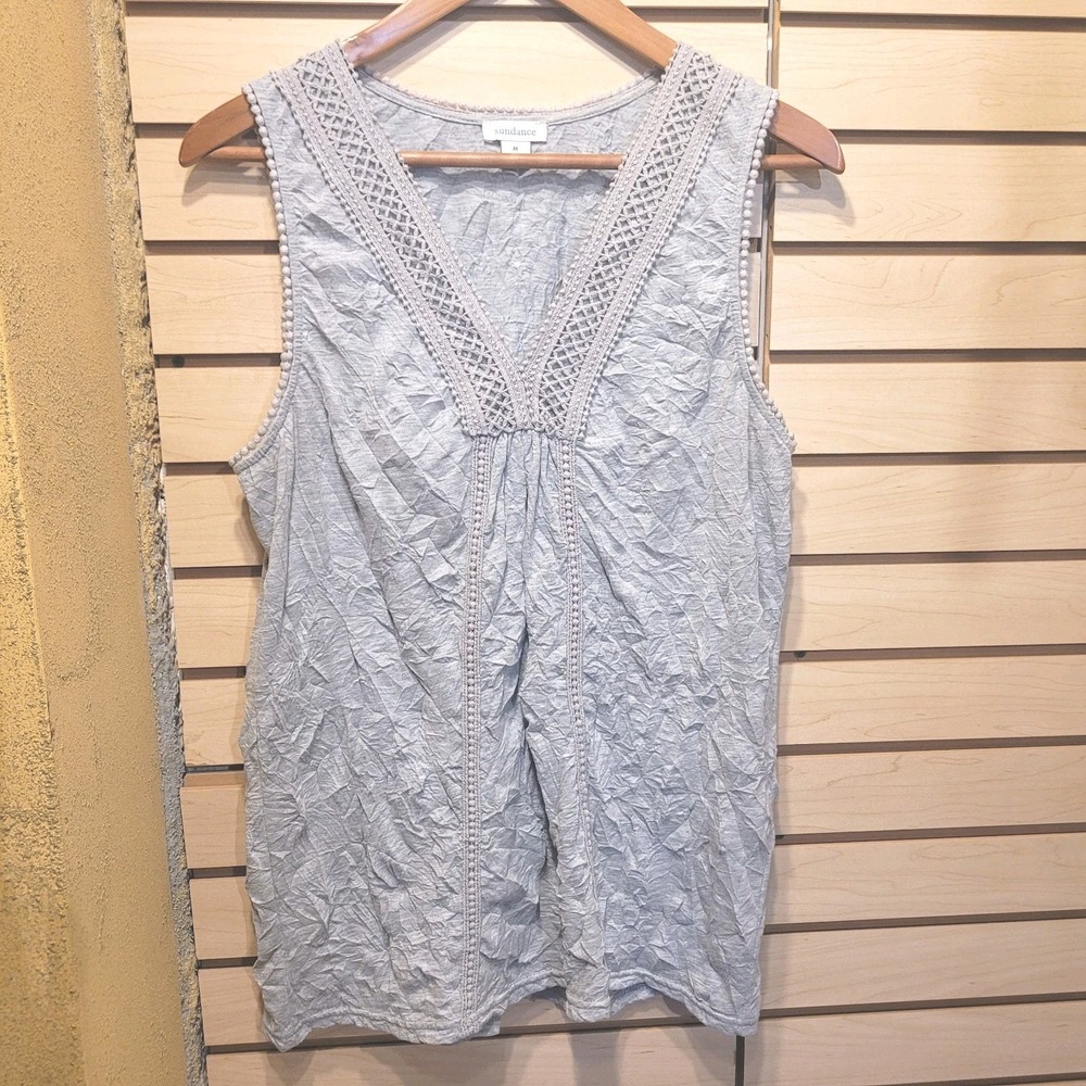 Sundance M- Gray Crinkly Searsucker Like Texture Sleeveless Top Cotton/polyester